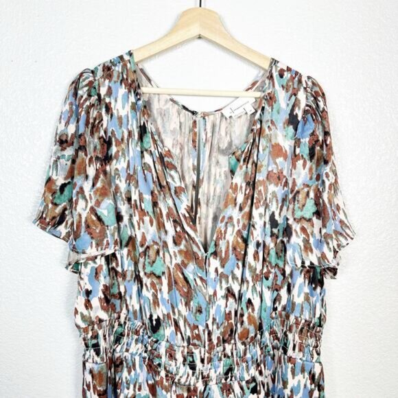 Anthropologie Women’s Somerset Satin Wide Leg Jumpsuit Abstract Blue Brown 2X - Picture 3 of 16